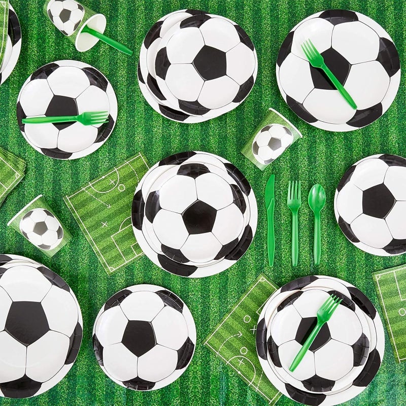 BLUE PANDA 171-Piece Soccer Party Decoration Set - Serves 24, Green Soccer Ball Pattern - Includes Cups, Plates & Napkins - Birthday Banner & Tablecloth for Birthday Party Decoration - Image 3